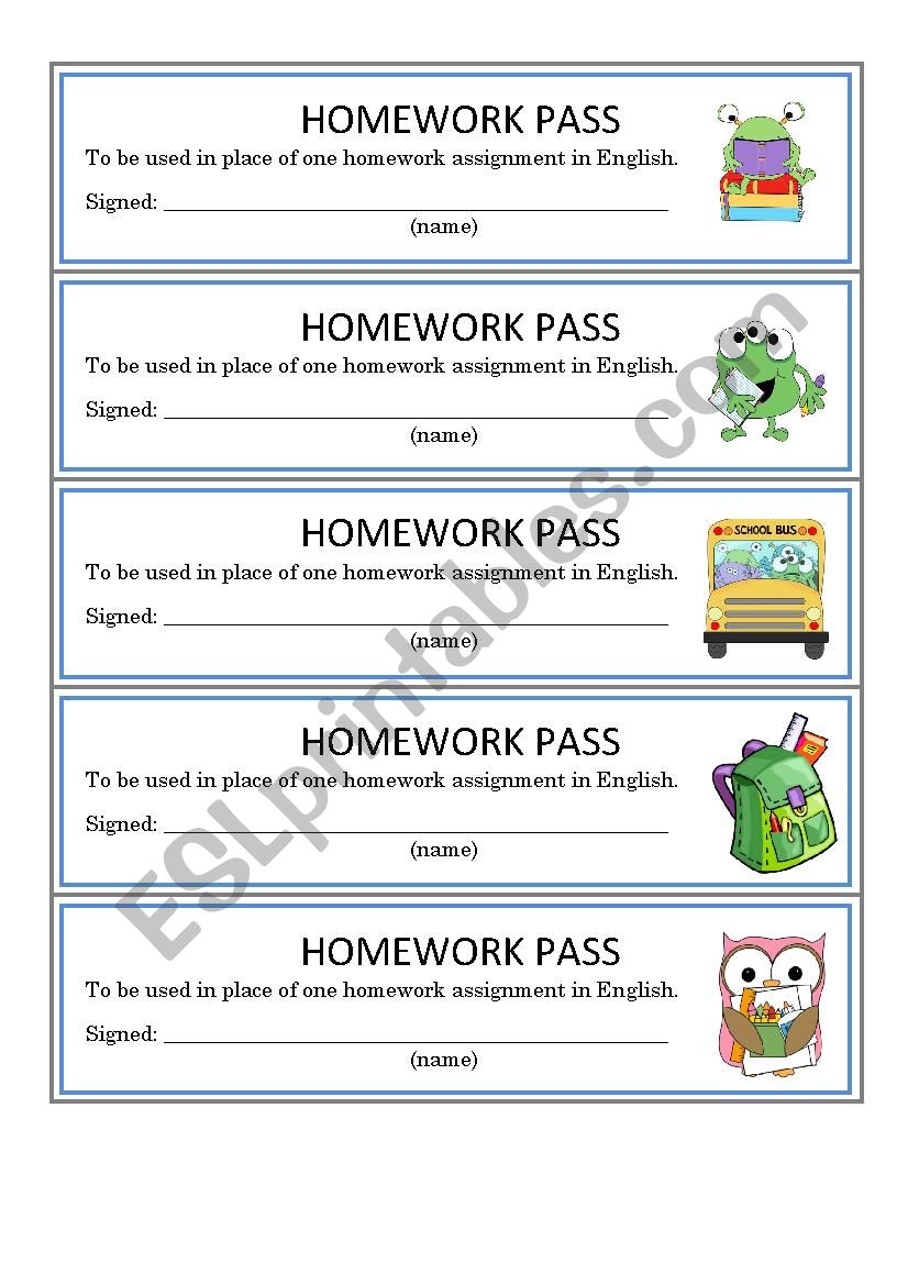 homework pass worksheet