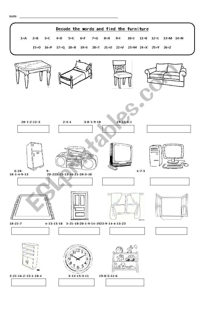 Decode the furniture worksheet
