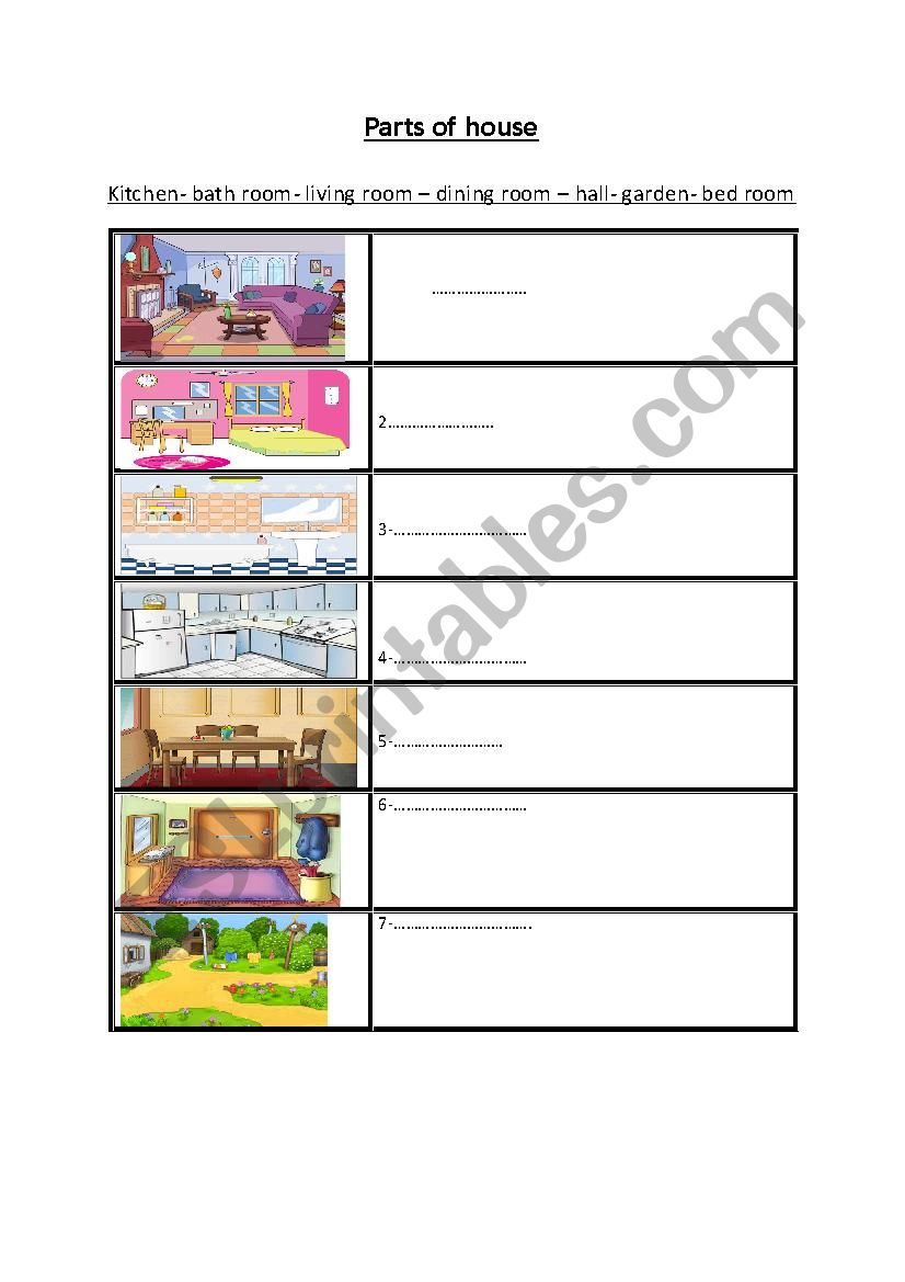 parts of house worksheet worksheet