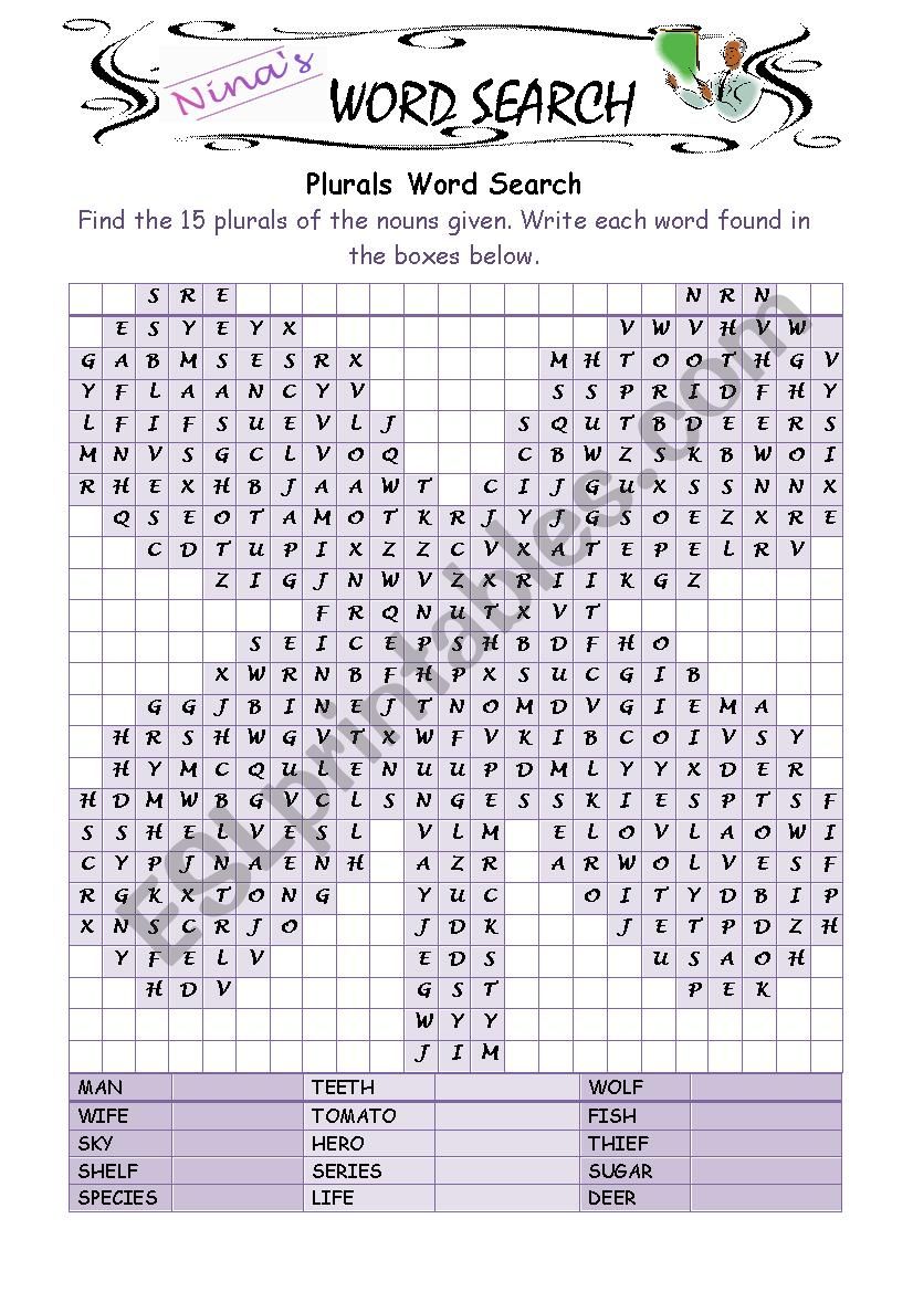 irregular plurals word search 