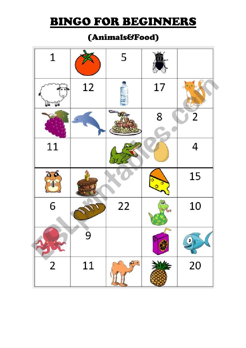 Bingo (Animals & Food) worksheet