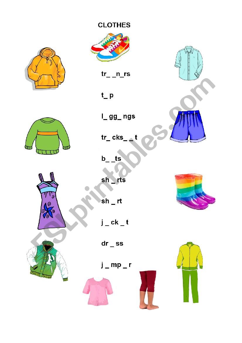 clothes gapfill worksheet