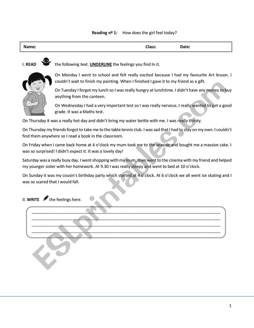 READING ABOUT EMOTIONS  worksheet