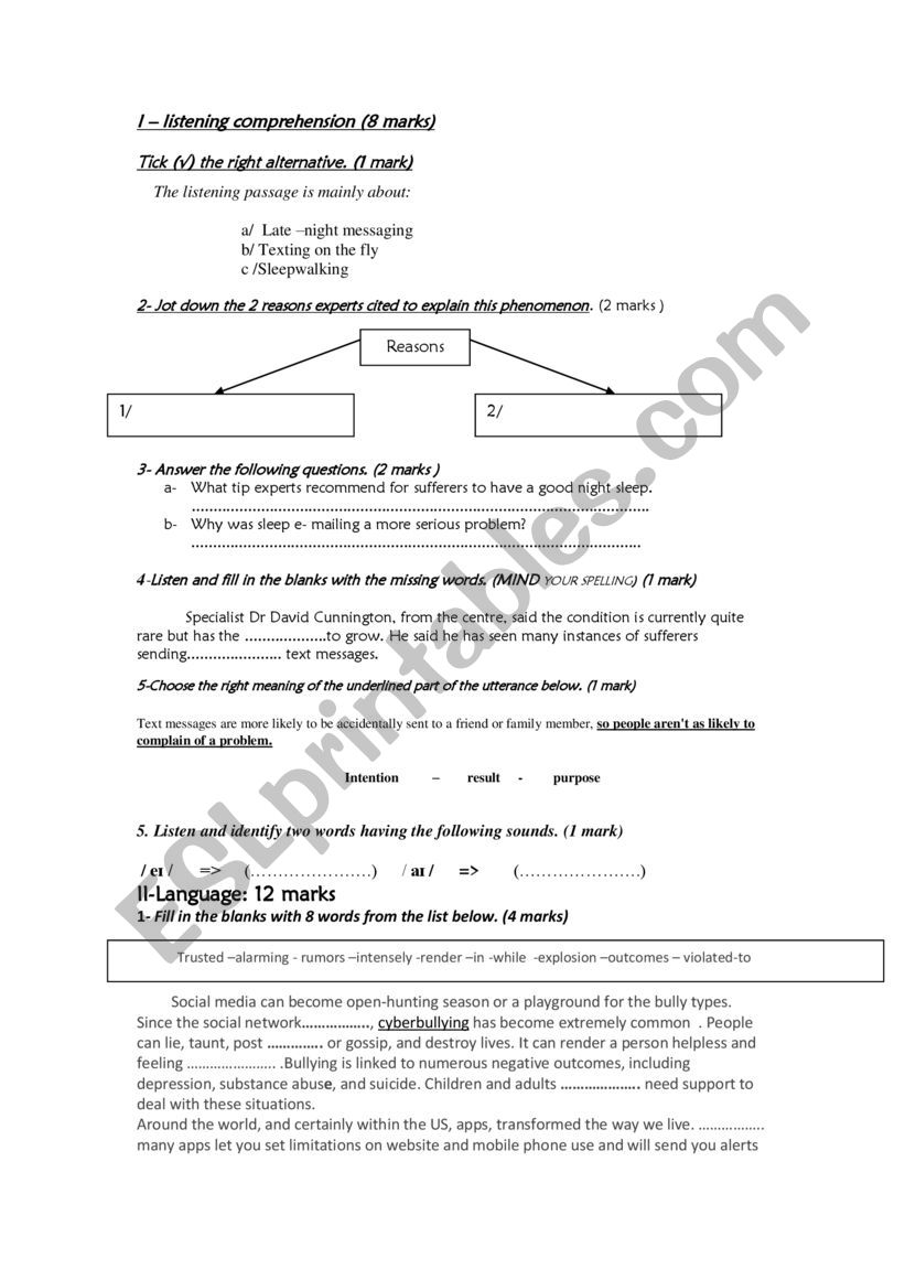 mid term 1 exam 2nd formers  worksheet