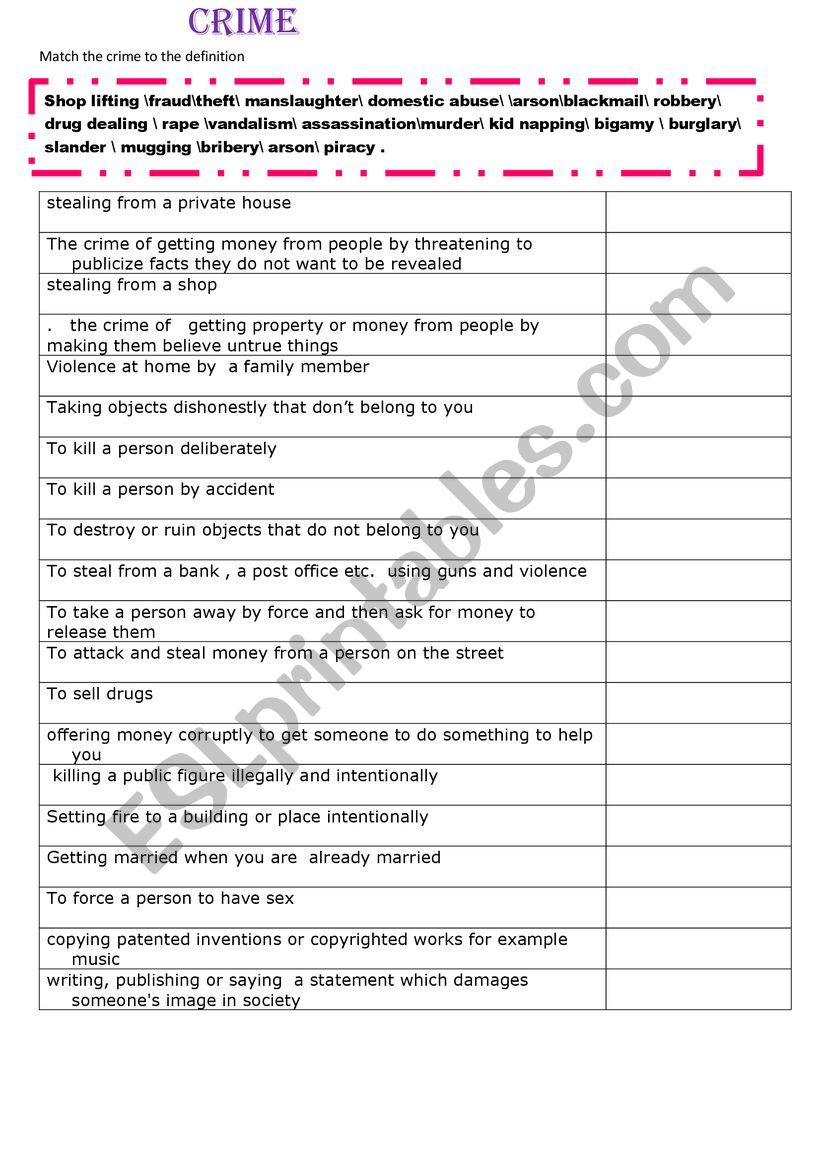 crime worksheet