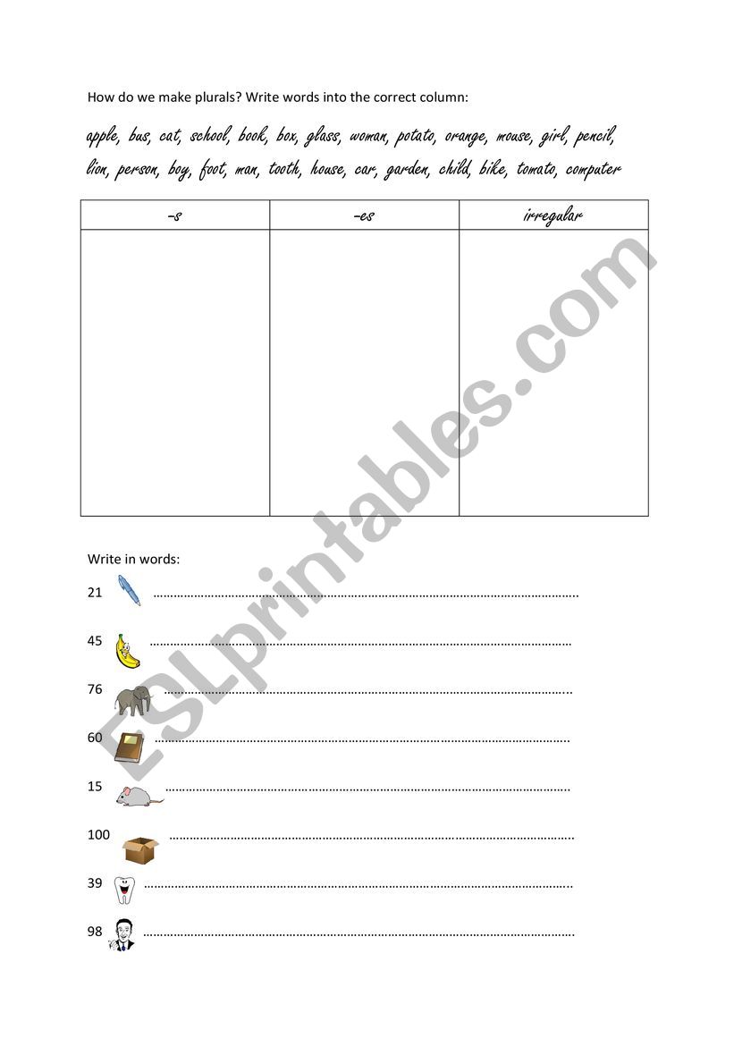 plurals worksheet