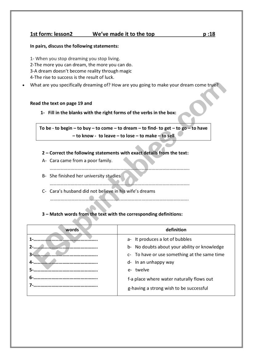 WeÂ´ve made it to the top worksheet