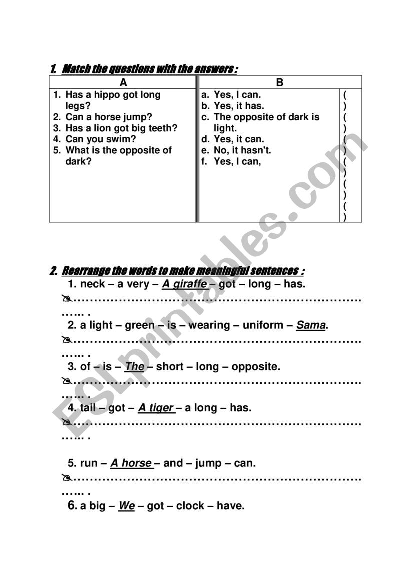 animals worksheet