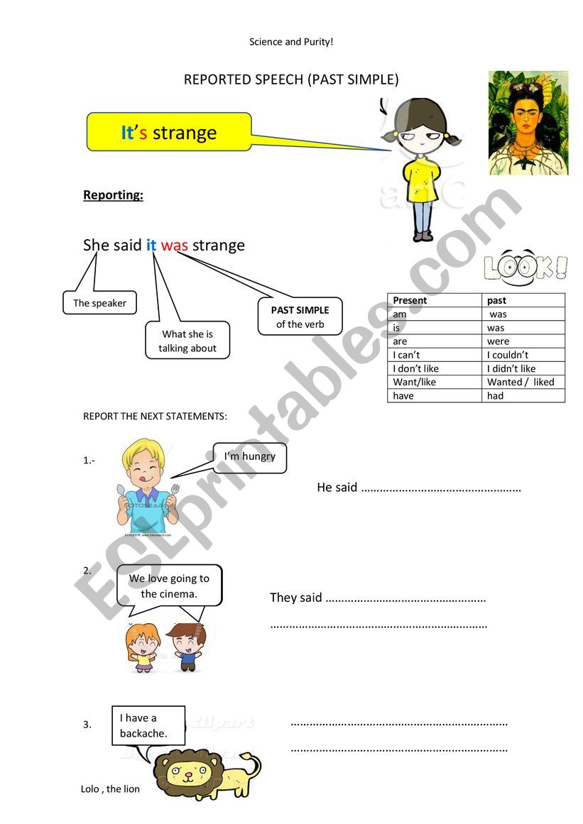 Reported Speech Past Simple worksheet