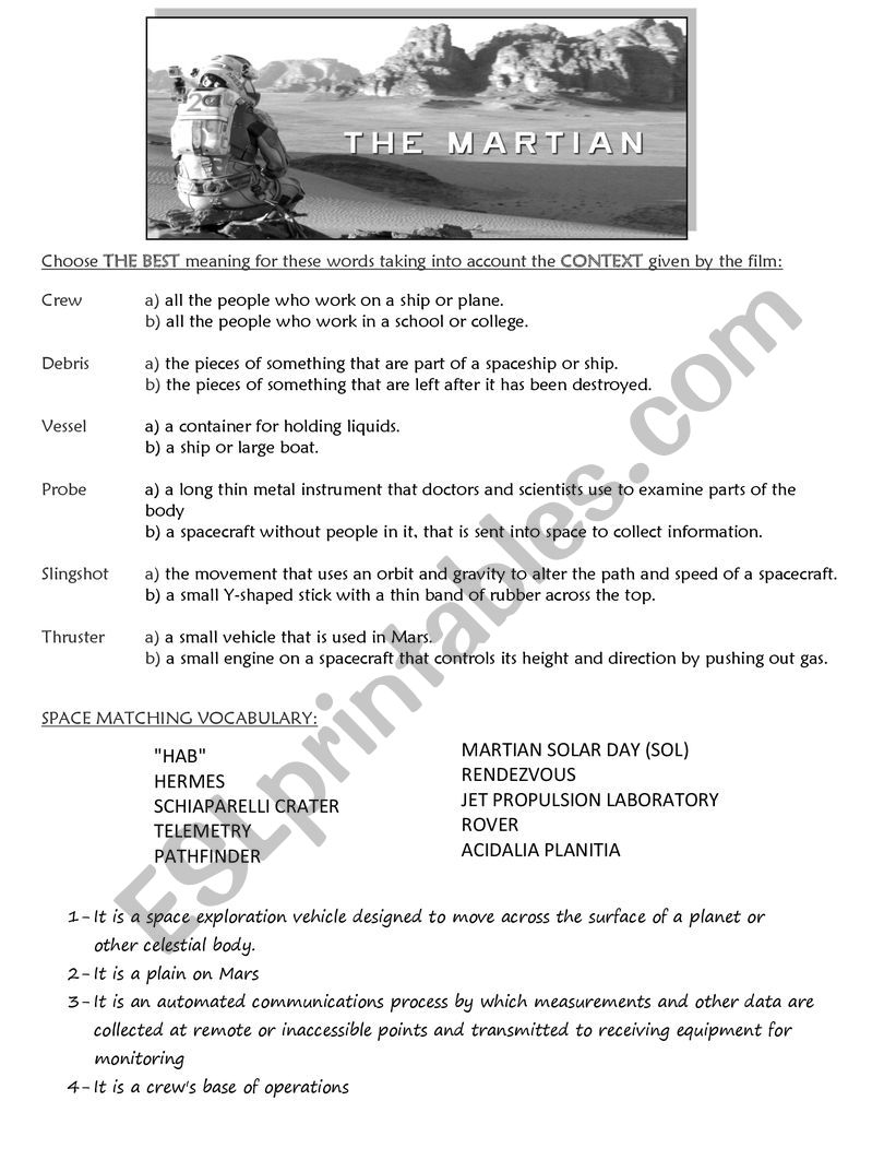 The Martian (movie worksheet) worksheet