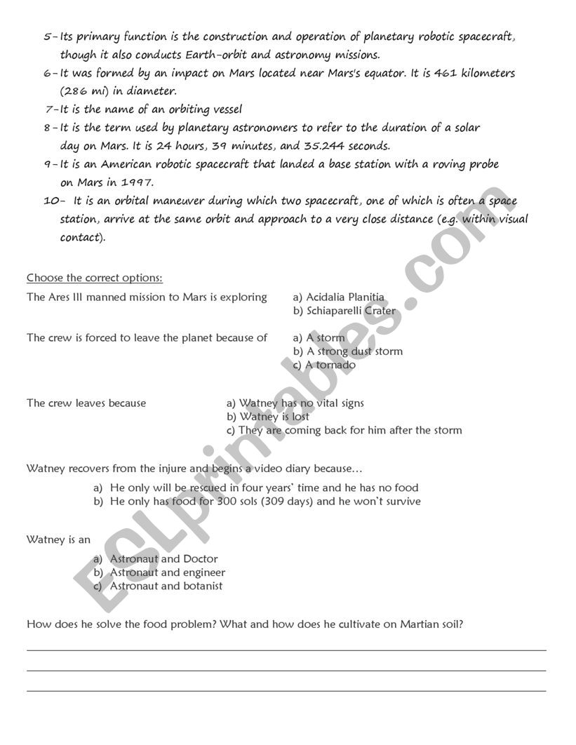 The Martian (movie worksheet) - ESL worksheet by Vamvam Within The Martian Movie Worksheet