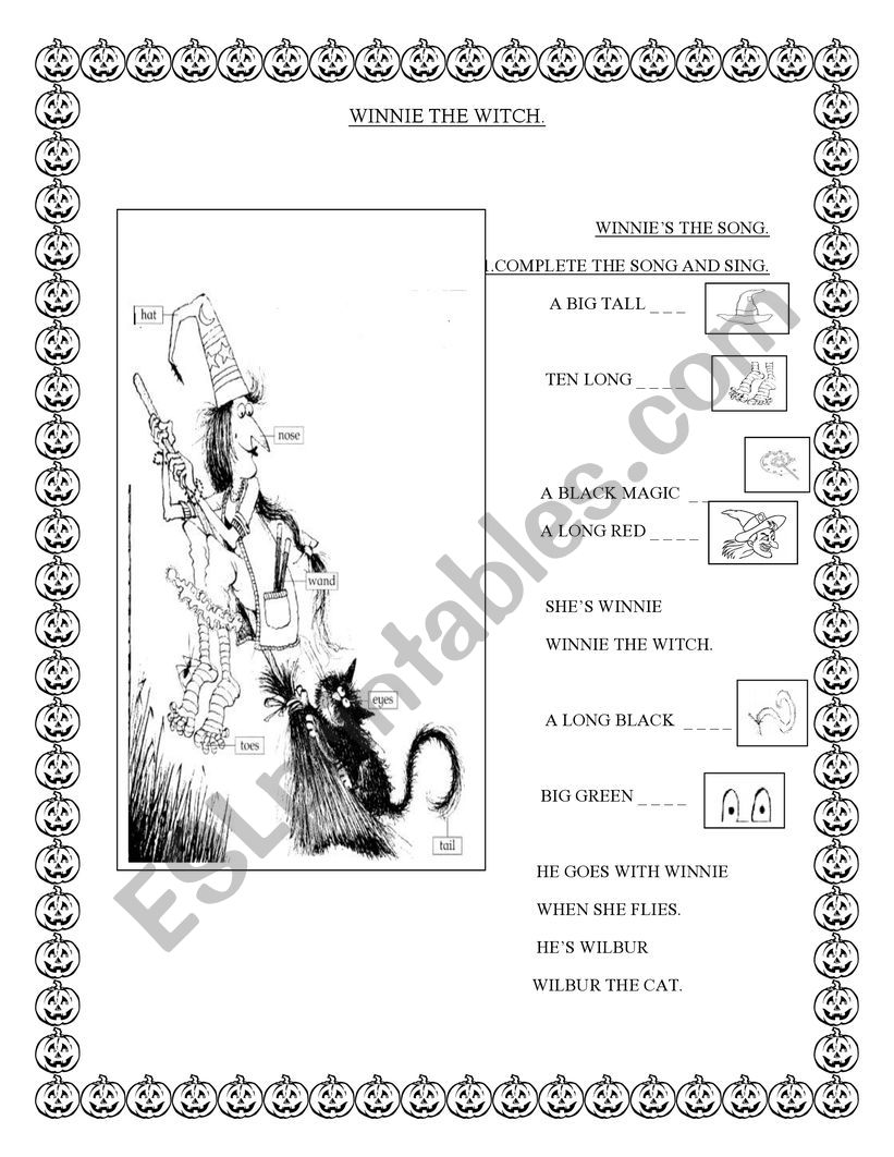 WINNIE THE WITCH SONG worksheet