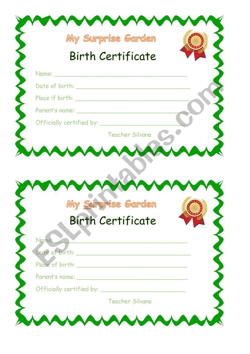 Surprise garden project - birth certificate