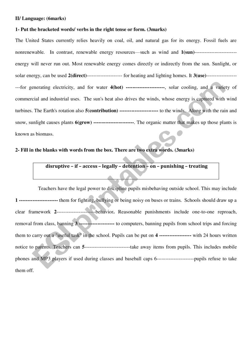 full-term test worksheet