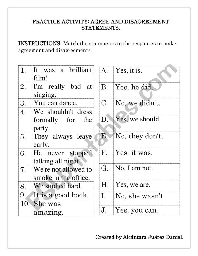 Agreement  worksheet