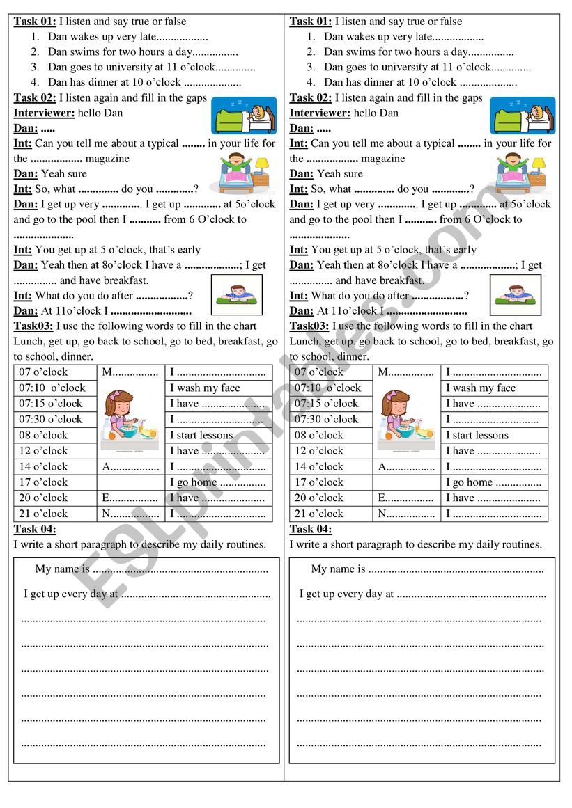 Daily Activities worksheet