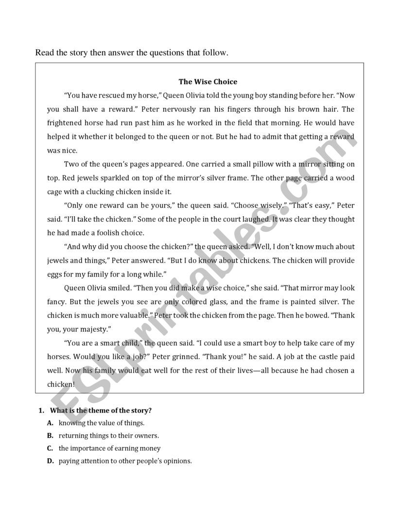 The Wise Choice worksheet