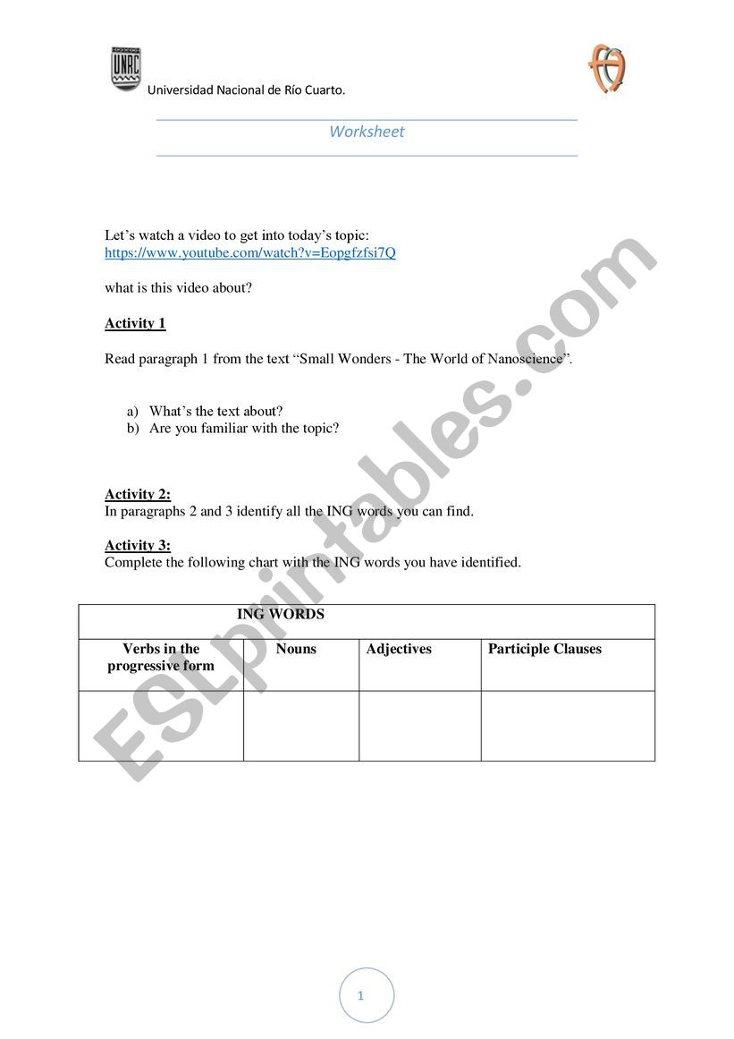 NANOTECHNOLOGY worksheet