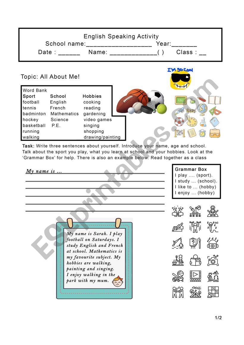 Presentation - Self Introduction - ESL worksheet by sabrockie