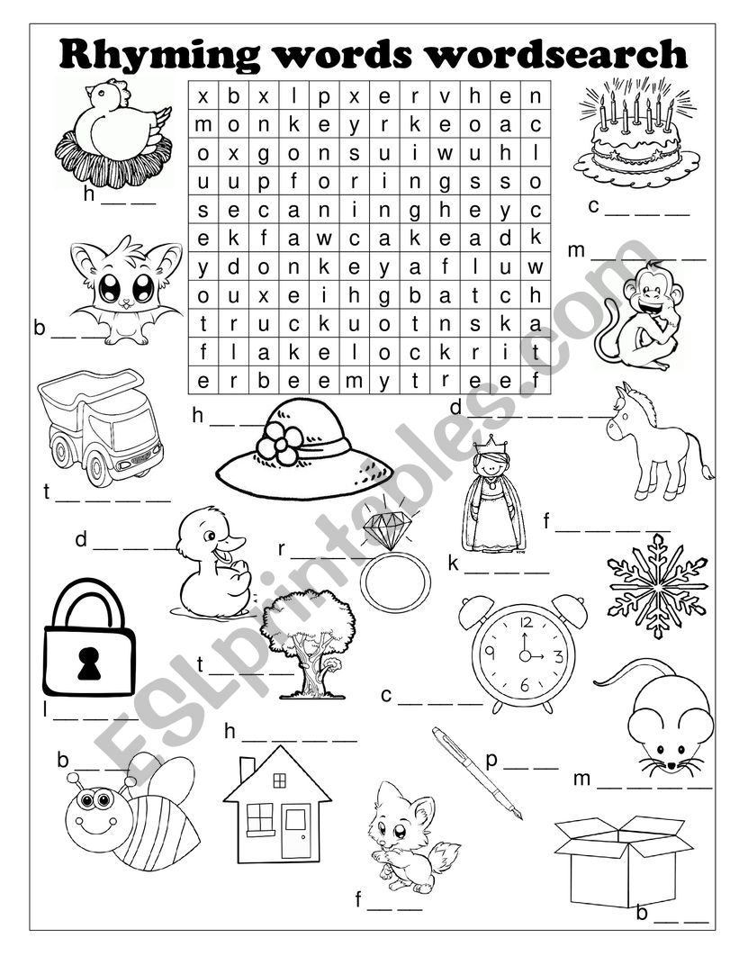 Rhymes wordsearch worksheet