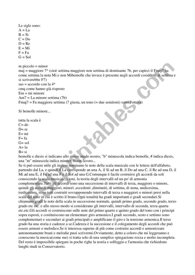 Italian to English guitar chords