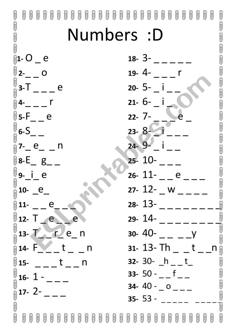 numbers the letters to fill in 