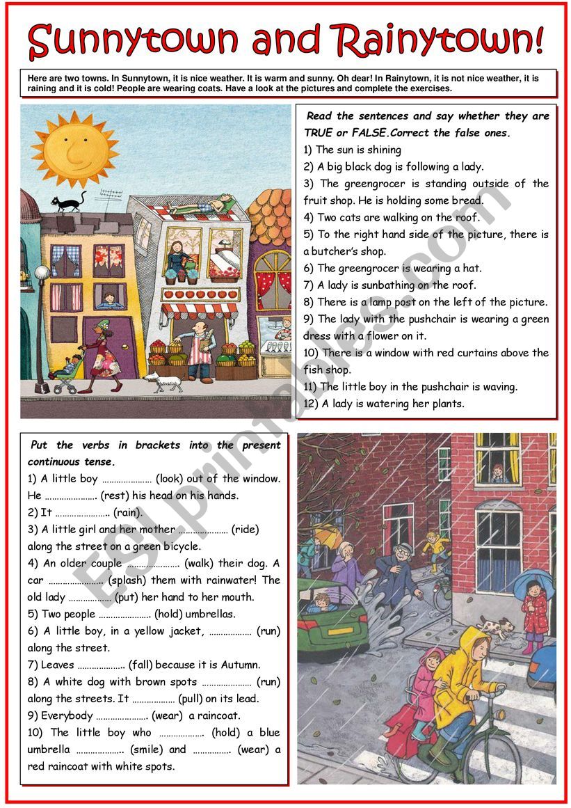 Sunnytown and Rainytown worksheet