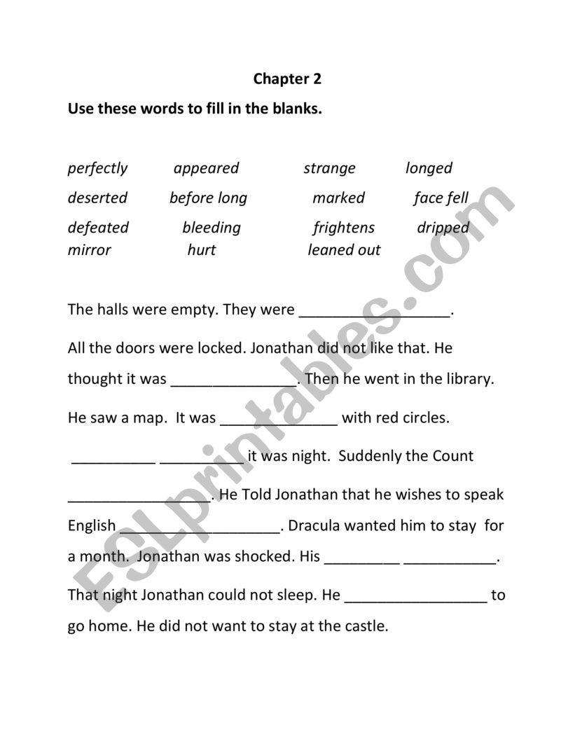 Dracula novel vocabulary practice