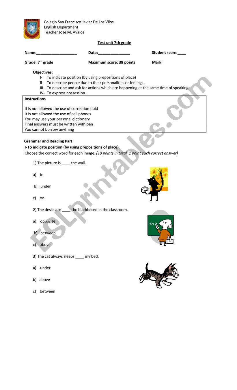 Test Unit Zero worksheet