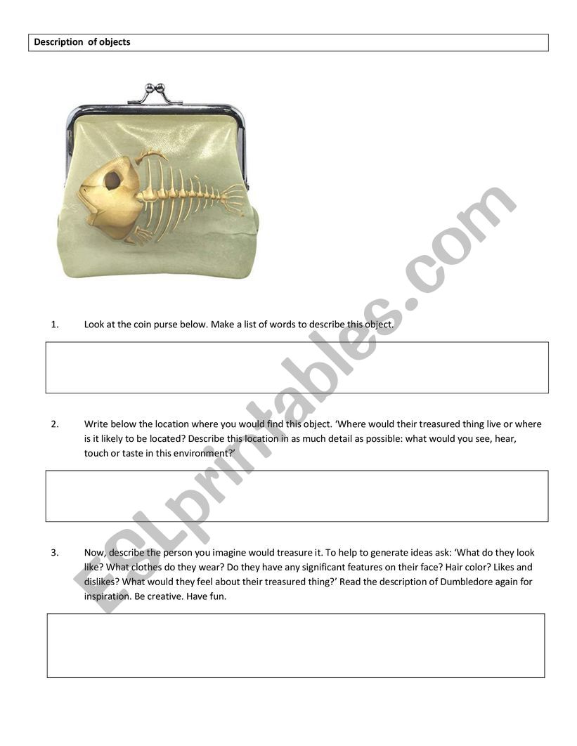 Description of objects worksheet