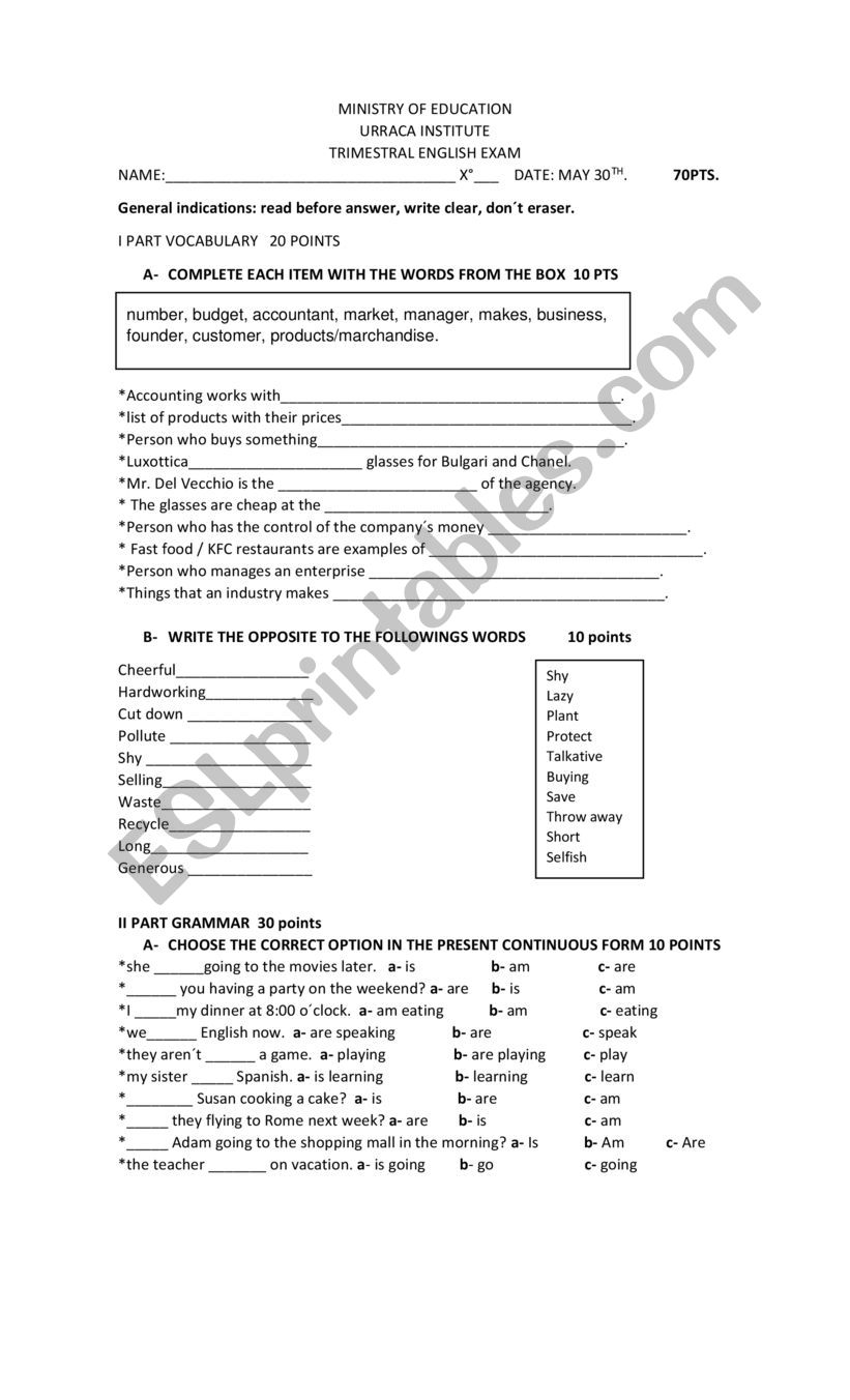 opositive worksheet