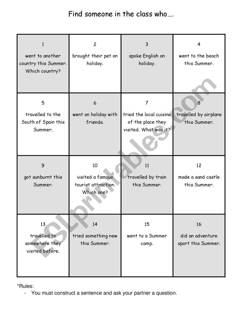 Holiday bingo game worksheet