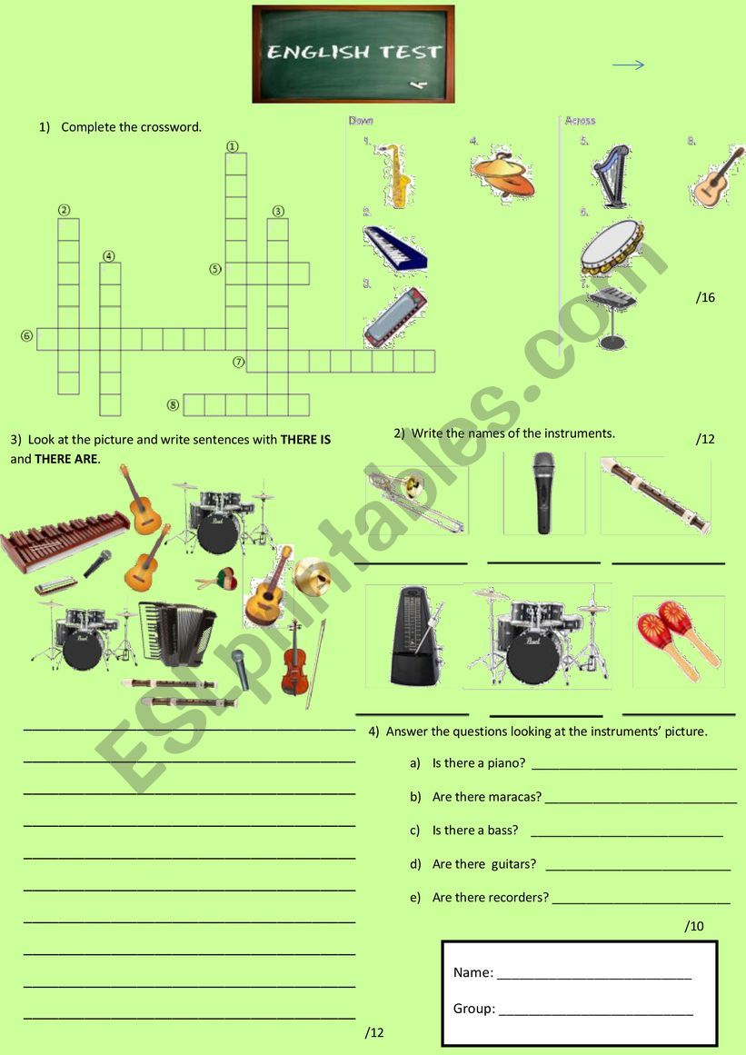 Test about musical instruments.