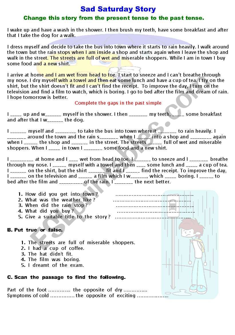 sad story worksheet