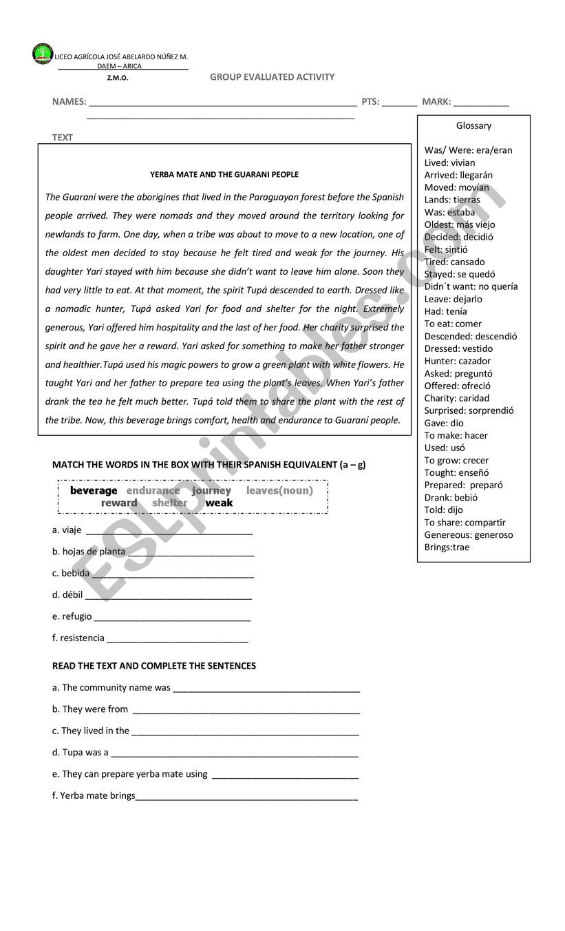 yerba mate worksheet