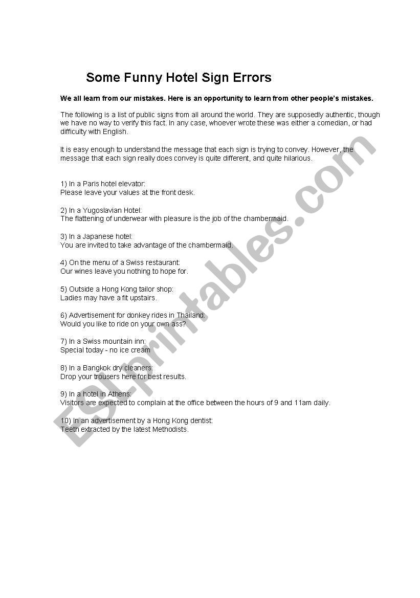 Mistakes in public signs worksheet