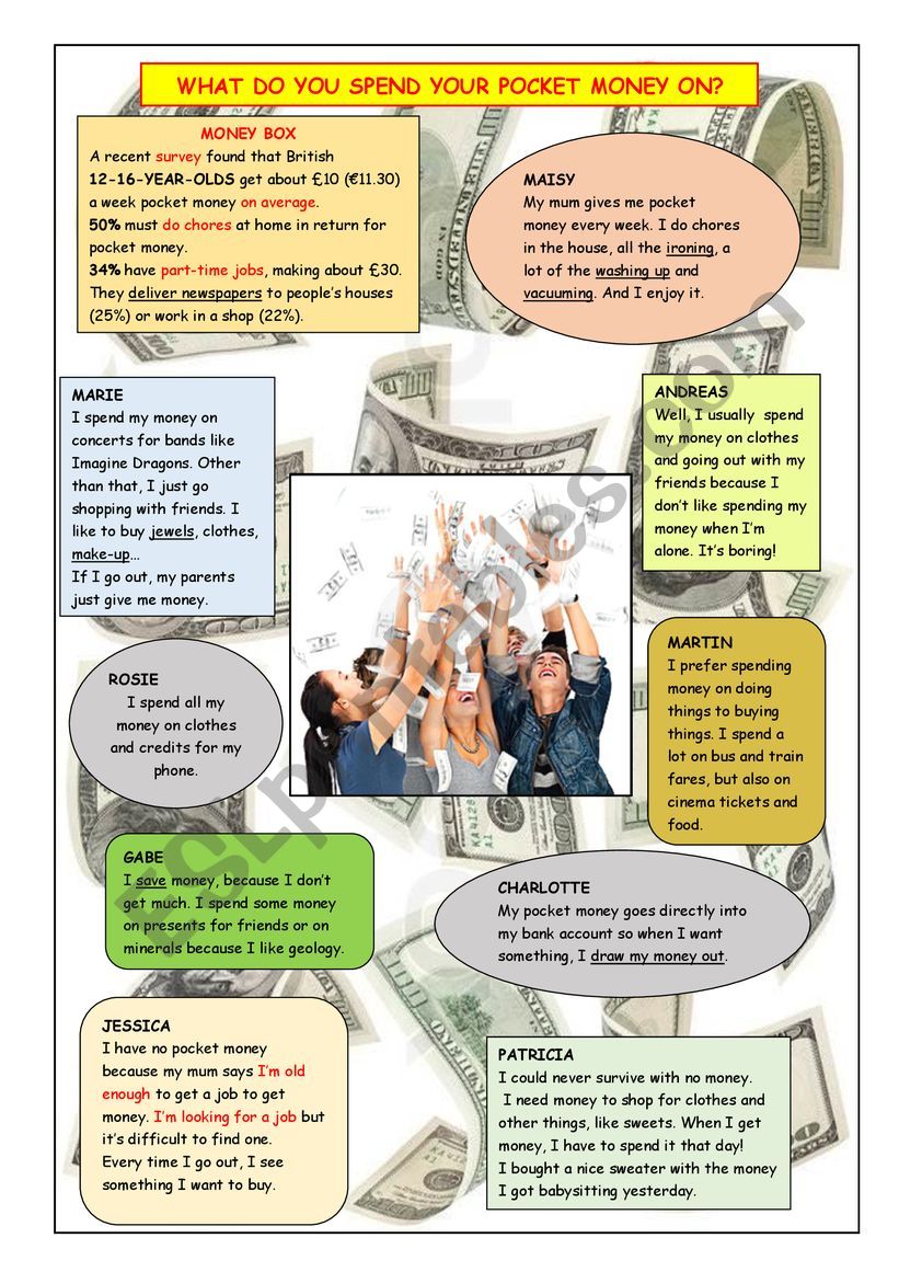 Teenagers and pocket money worksheet