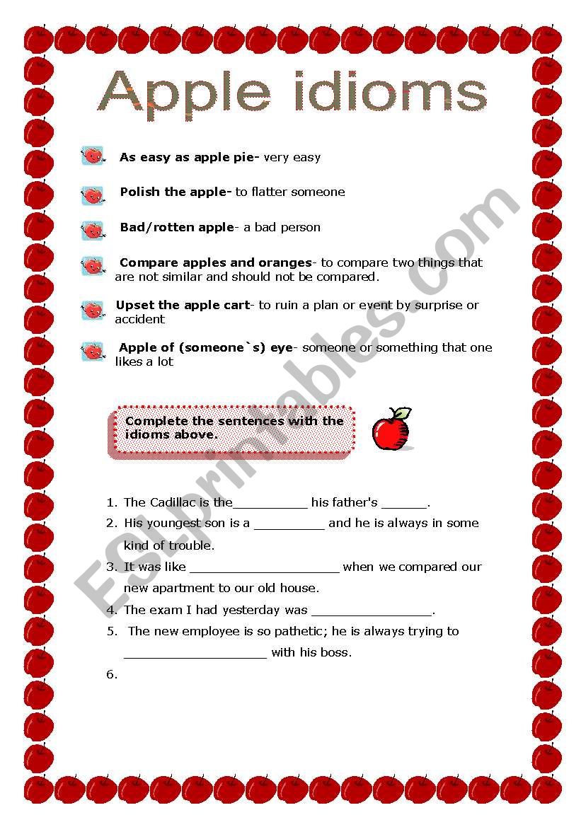 Apple idioms worksheet