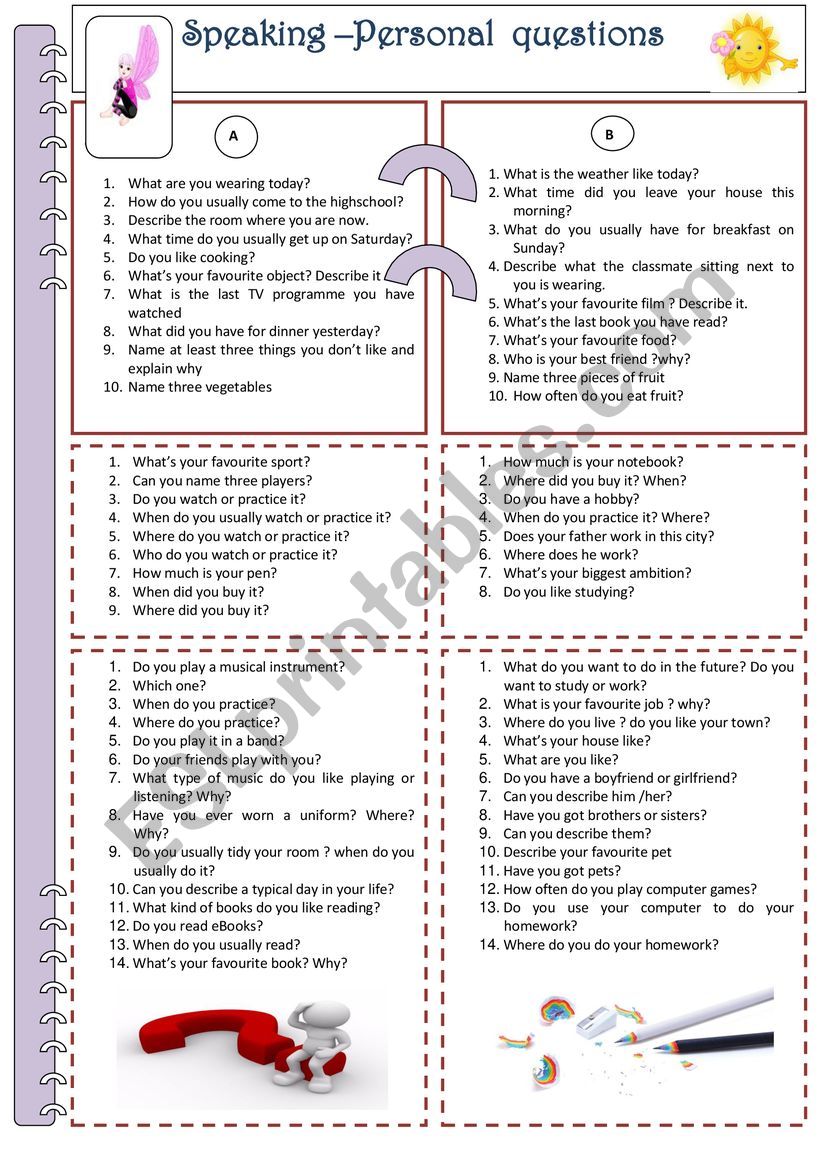 speaking--personal questions worksheet