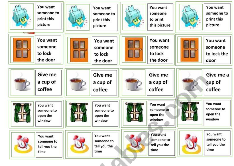 making Requests cards worksheet