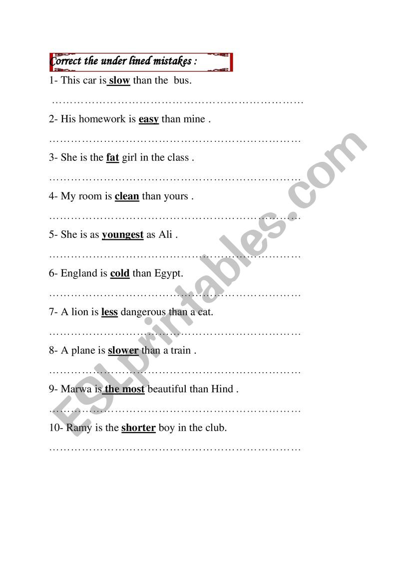 comparatives and superlatives worksheet