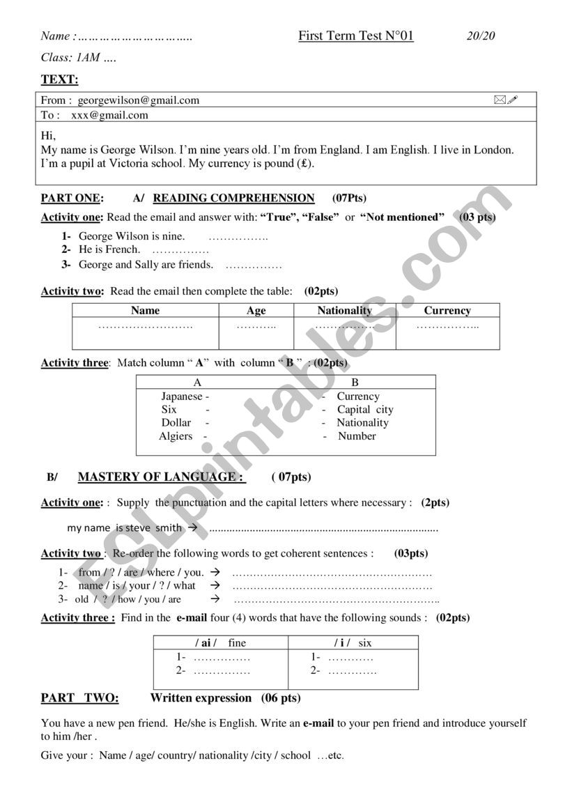 english tests worksheet