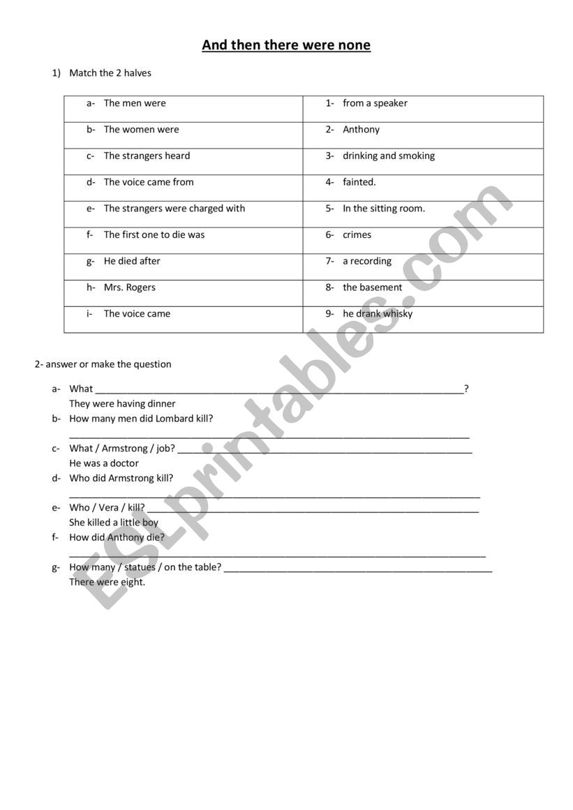 And then there were none 2 worksheet