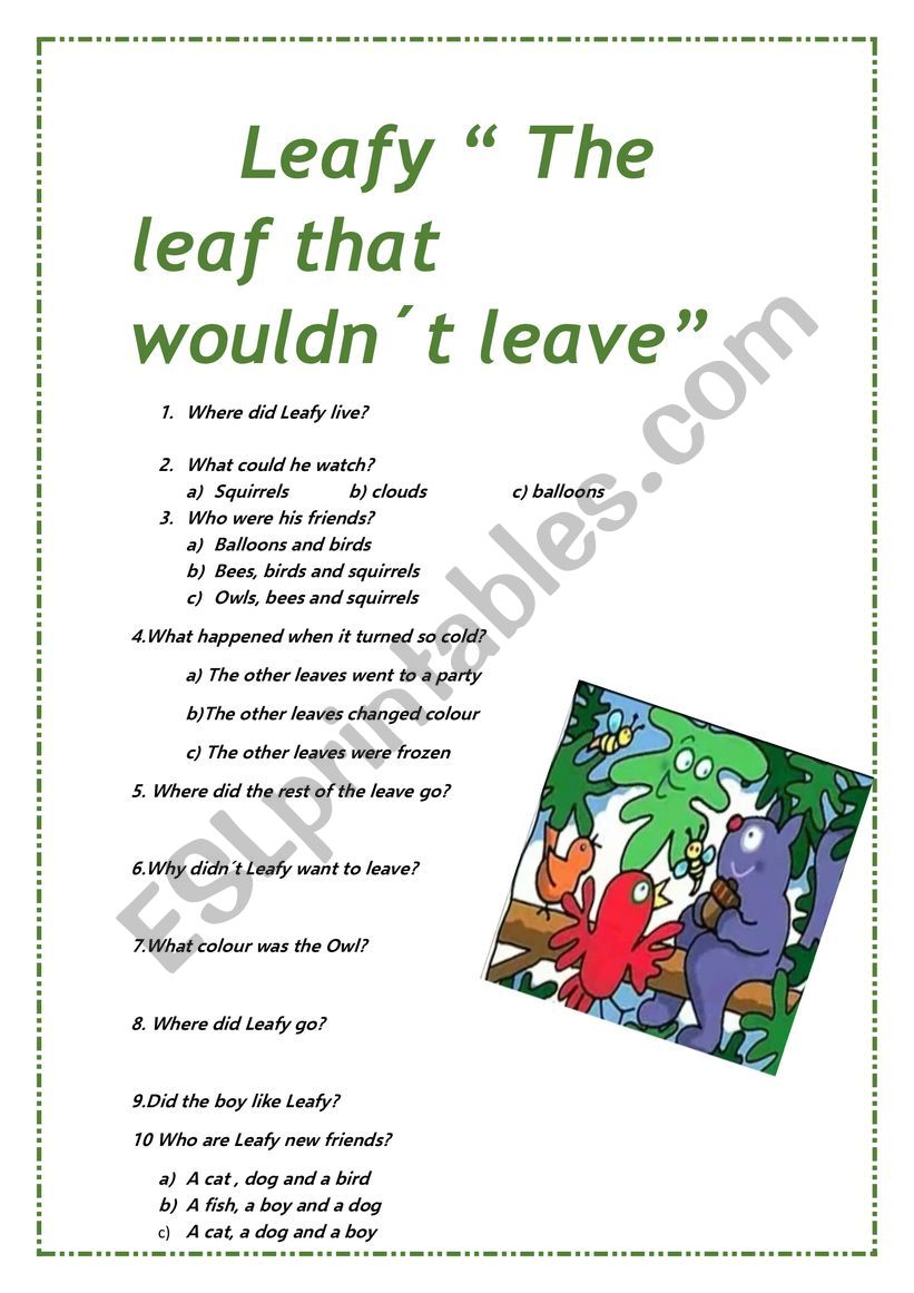 LEAFY THE LEAF worksheet