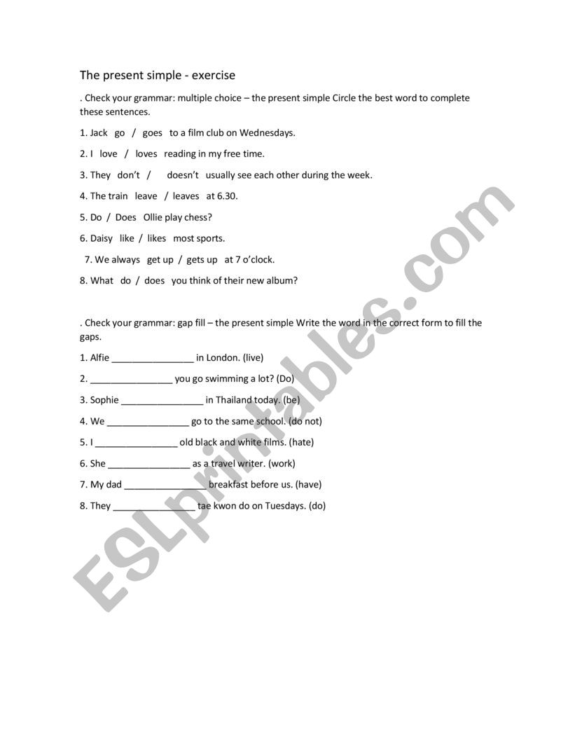 present simple worksheet