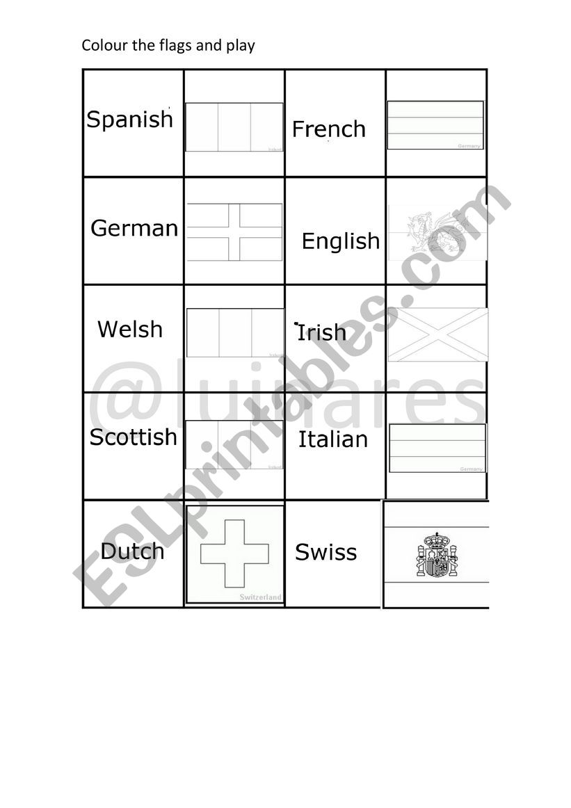 Flags dominoes worksheet