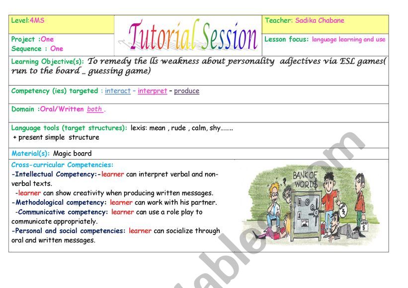 tutorial session worksheet