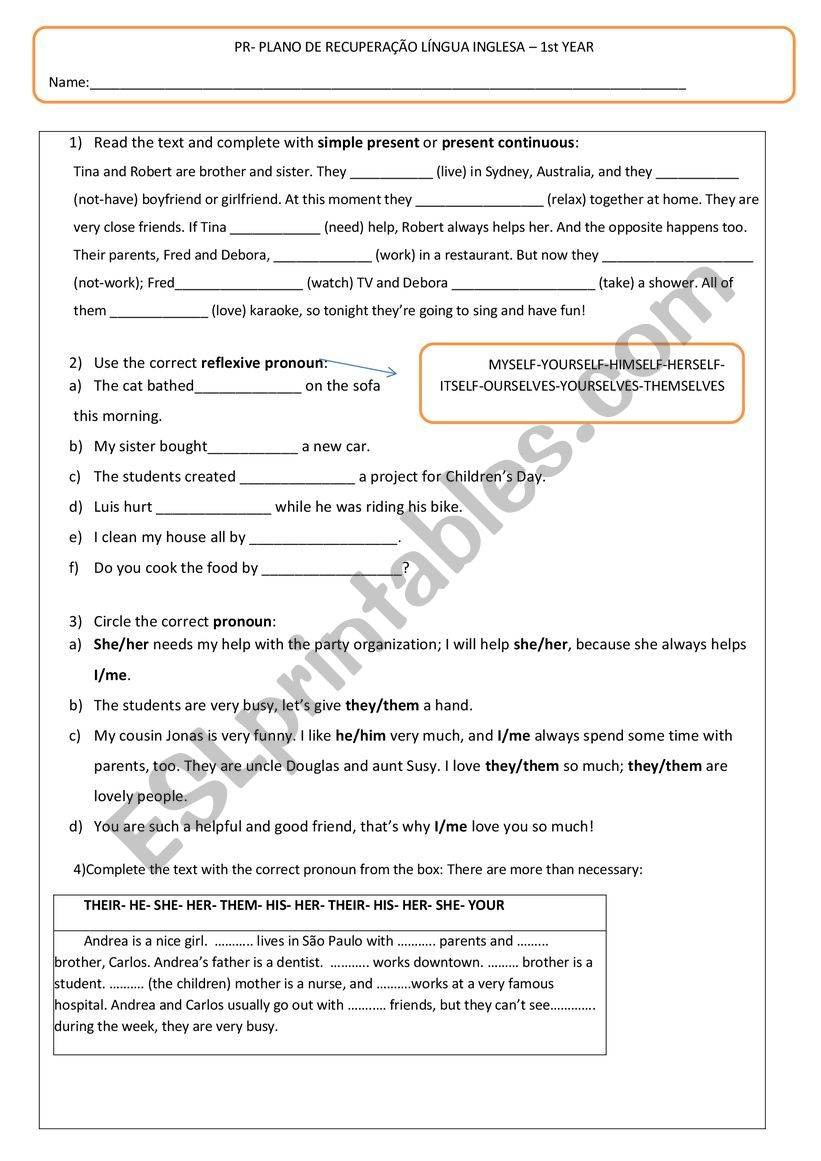 Test Pronouns and Present Continuous X Simple