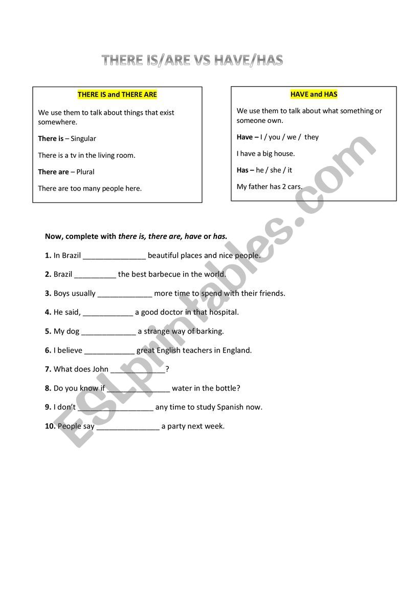 There to be vs Have worksheet