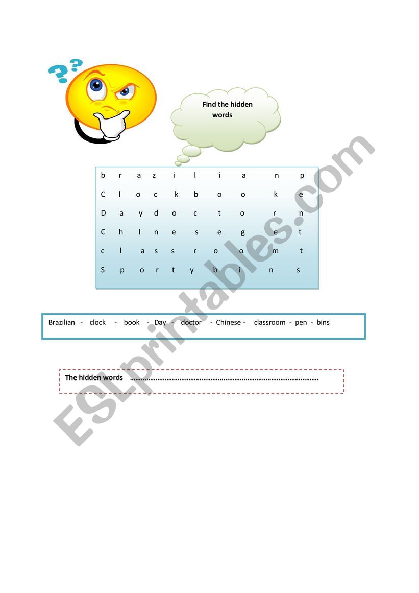 hidden words worksheet